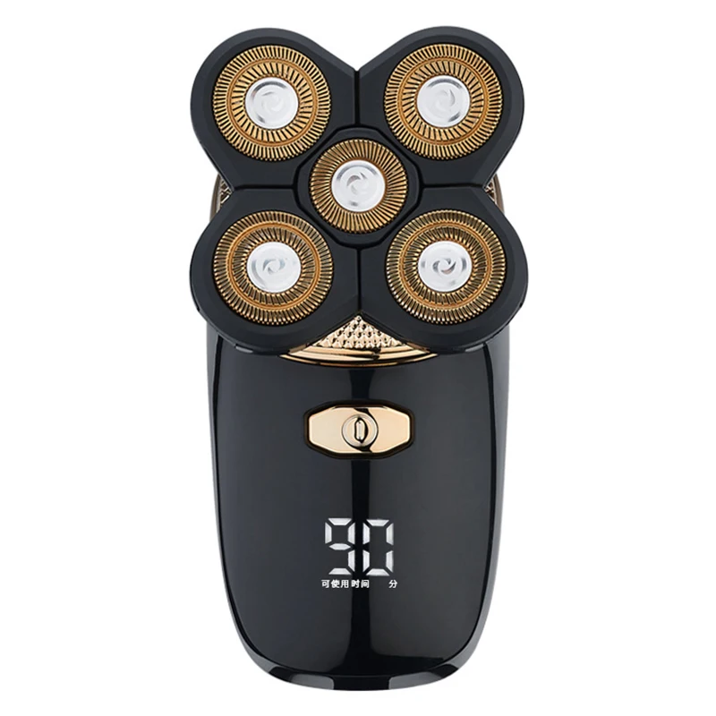 Aparador de Pêlos 5 em 1 Recarregável Cabeça Careca Barbeador Elétrico Cabeças Barba Nariz Orelha Navalha Clipper Escova Facial 4d