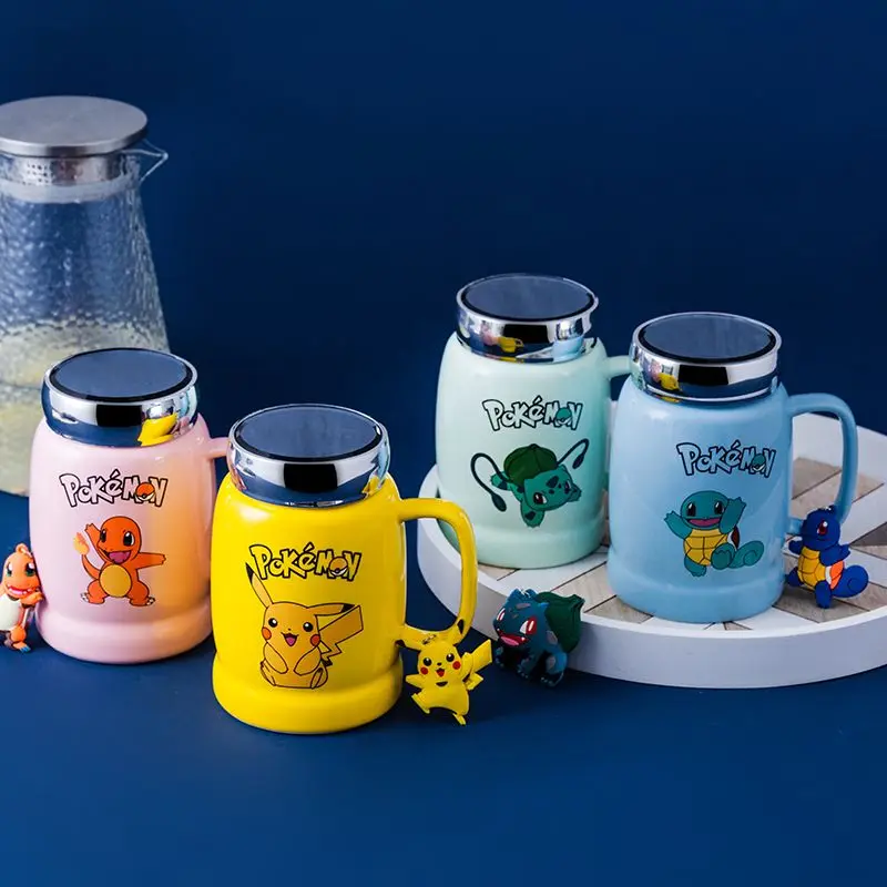 Pokemon Pikachu Water Cup Cartoon Anime Figure Squirtle Bulbasaur Charmander Ceramics Mug Spoon Suit Kawaii Coffee Cups 600Ml