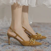 elegant women comfortable thin heel ladies pumps metal buckle pointed toe high heels daily office female shoes