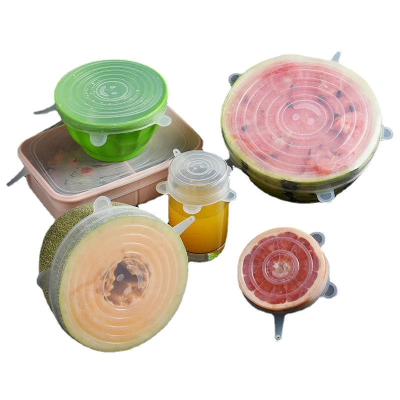 

6PC Food Preservation Cover 6 Piece Set, Food grade silicone sealing Membrane Stretchable Flexible Vegetable Fruit Container lid