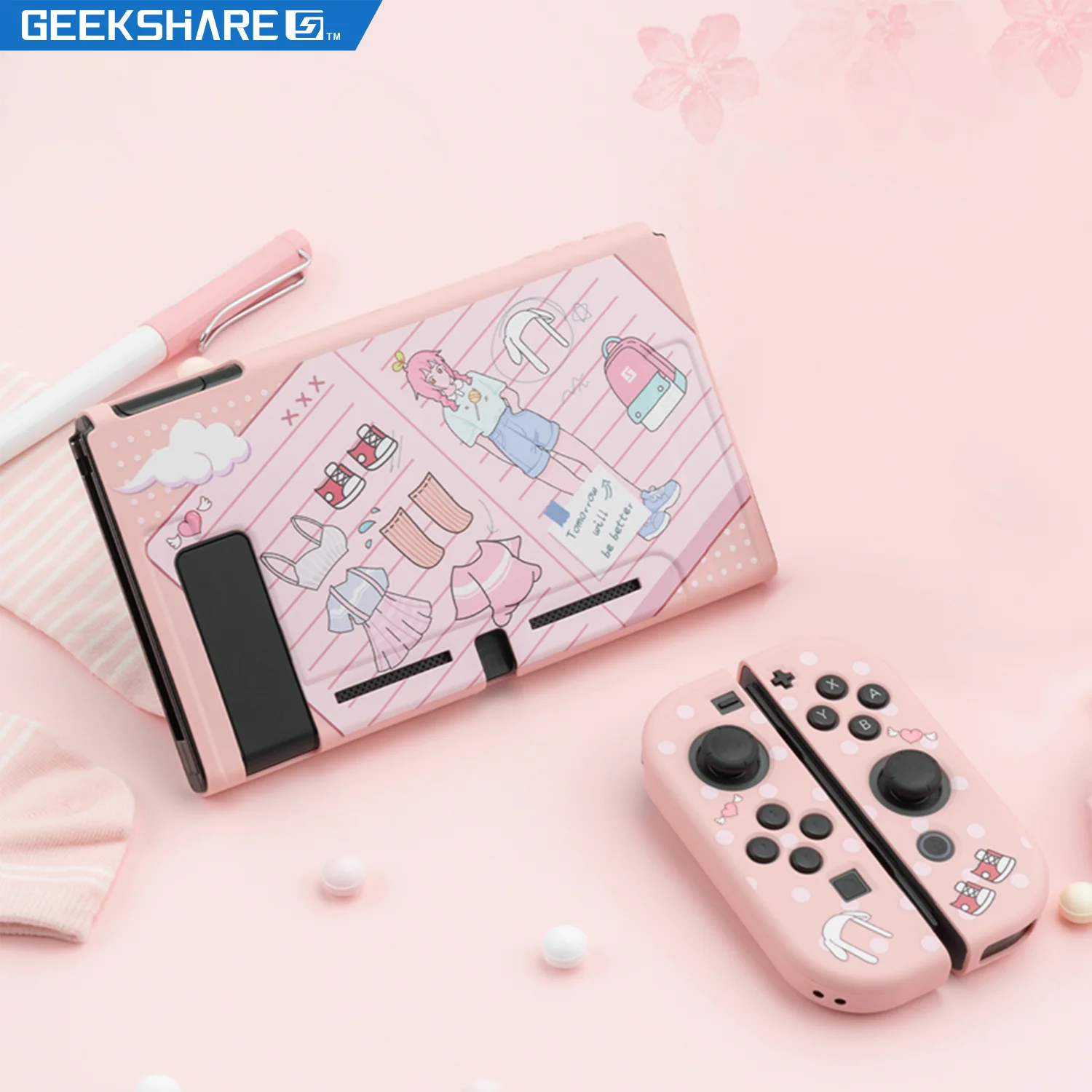 

Чехол GeekShare для Nintendo Switch, розовый наряд для девочек, Мультяшные игры, мягкий чехол из ТПУ с полным покрытием для задней панели, аксессуары для Nintendo