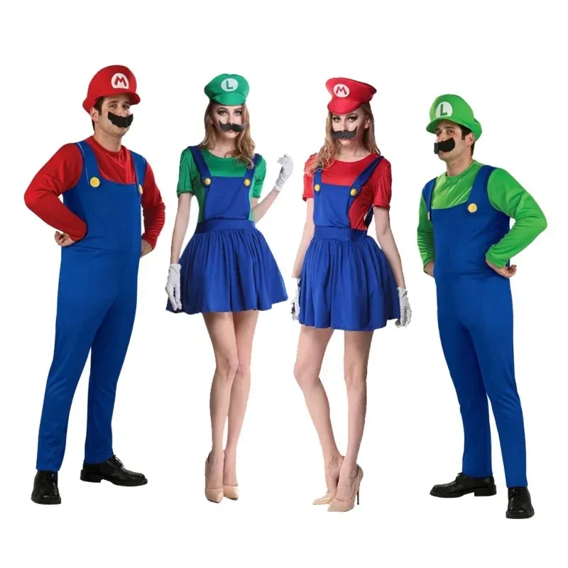 Фото Аниме Super Luigi Brothers Косплей для взрослых мужчин и женщин костюм на Хэллоуин комбинезон со шляпой перчатки с усами №1