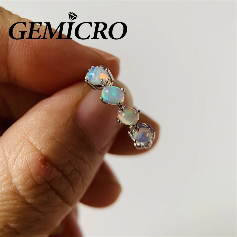 

Gemicro Spot Spike Natural Opal Resizable Ring with 4PCS Stone Size of 3X4mm and S925 Sterling Silver for Women Wear Platinum