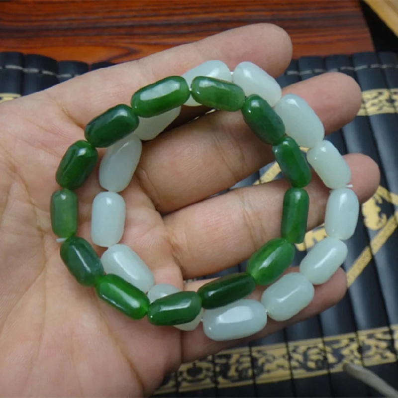 Синьцзянский браслет Hetian зеленовая белая нефритовая яшма мужской и женский