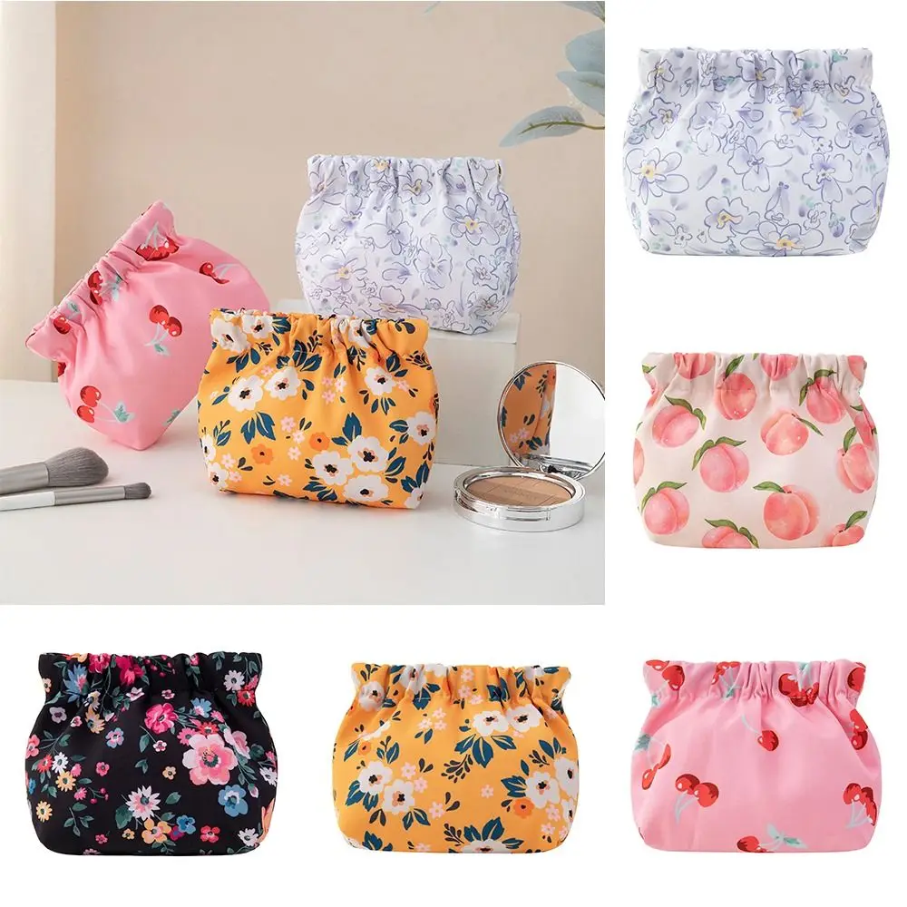 

Cherry Cosmetic Bag Peach Cute Pattern Leaf Spring Bag Flower Self-closing Printing Coin Purse Travel