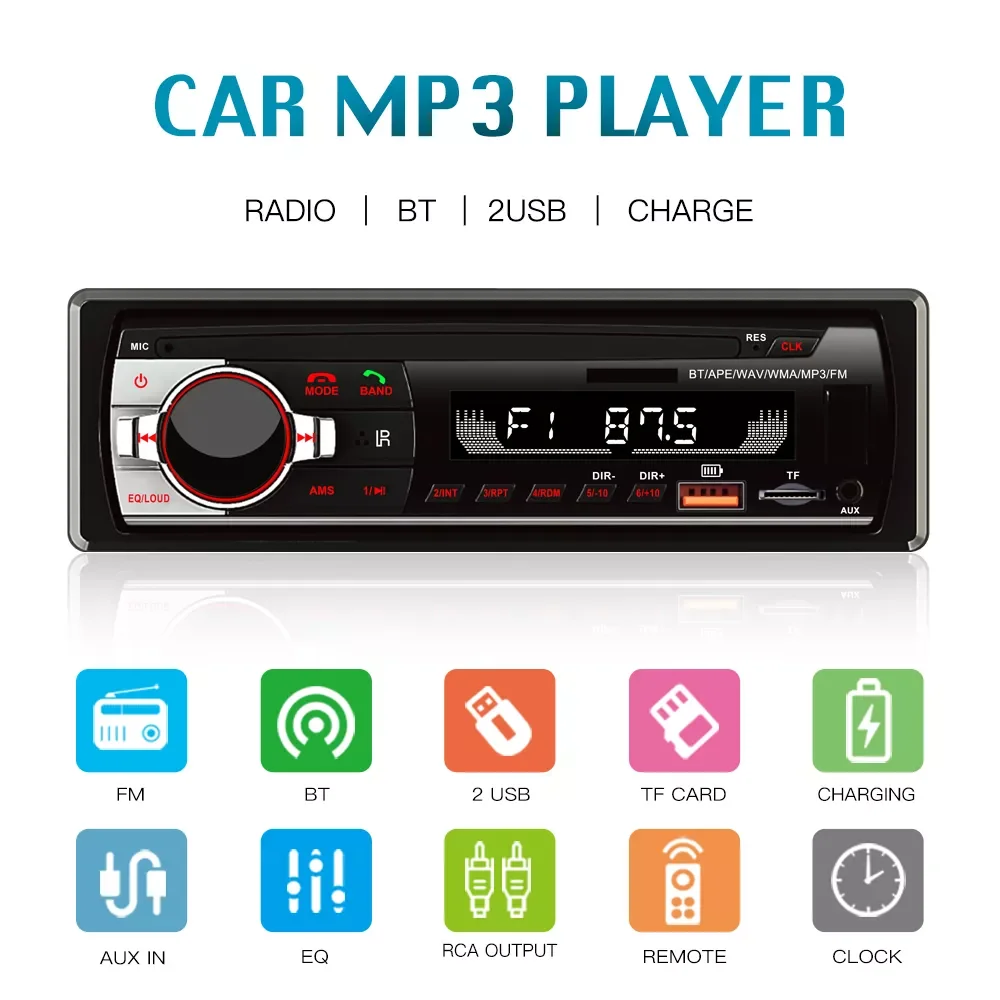 

Автомагнитола 1 Din с Bluetooth, стерео-система с поддержкой MP3 плеера, FM-радио, USB