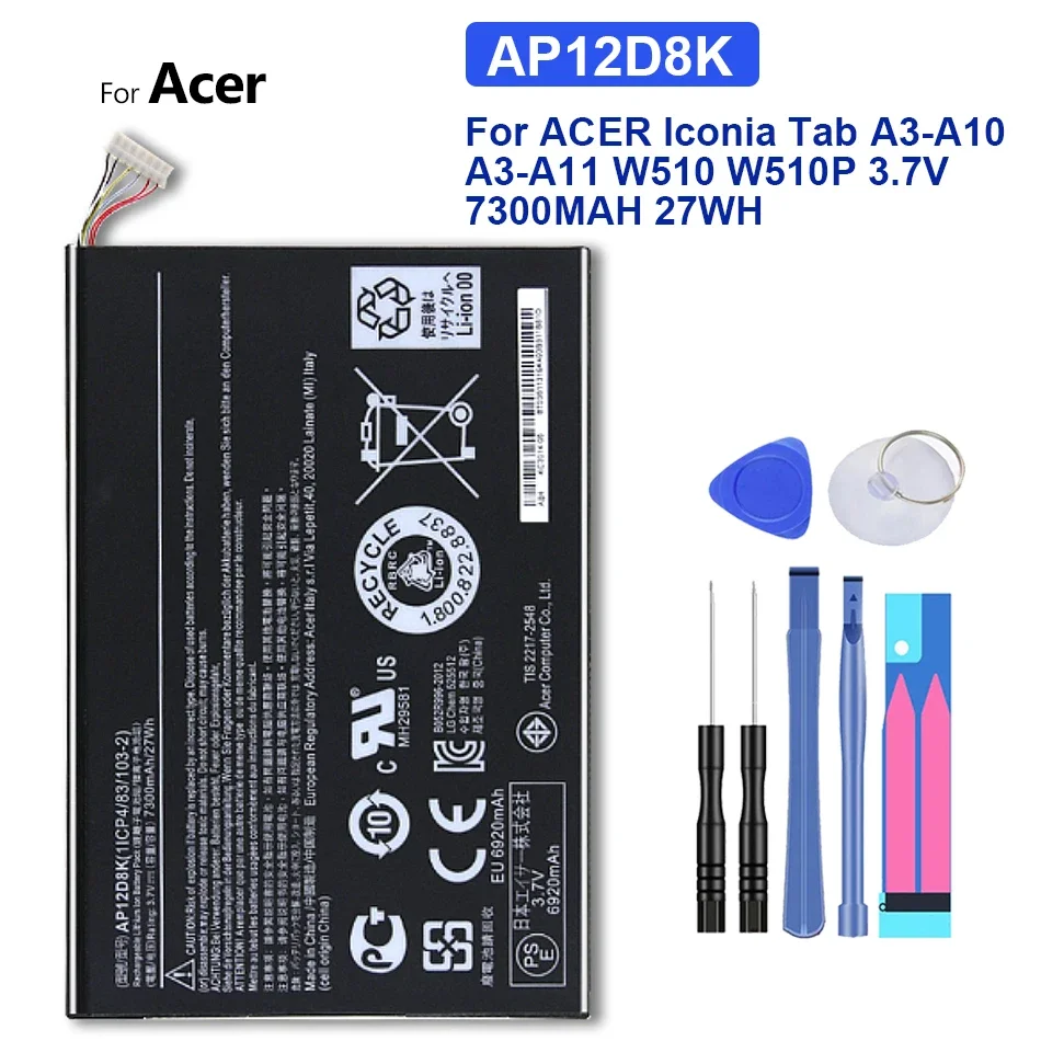 

AP12D8K Tablet Battery For ACER Iconia Tab A3-A10 A3-A11 W510 W510P 3.7V 7300MAH 27WH Mobile Phone Batteries High Quality