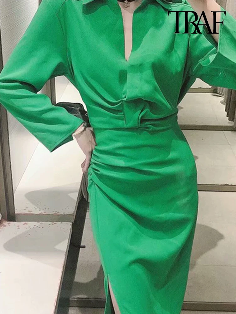 Юбка-миди Женская плиссированная с разрезом высокой талией и молнией сзади -