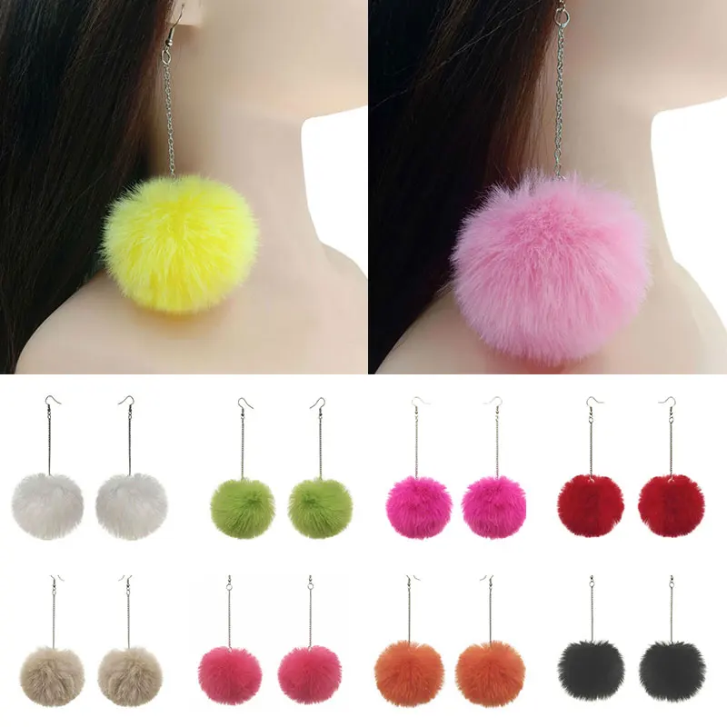 

Girls Fur Ball Dangle Earrings Long Pendant Plush Dangle Fake Rabbit Faux Fur Earrings Lovely Jewelry Christmas Gifts Fashion