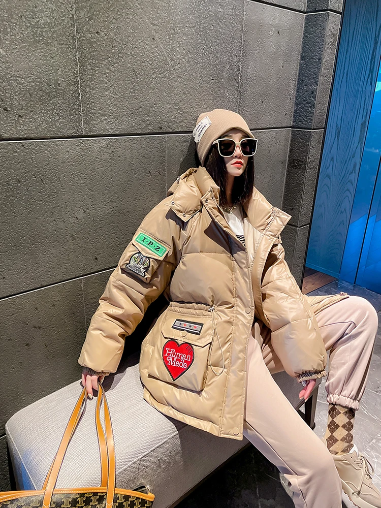 

2022 New Autumn Winter Runway Cotton Jackets And Coats Women Long Sleeve Patchwork Pockets Warm Hooded Coat Outwear