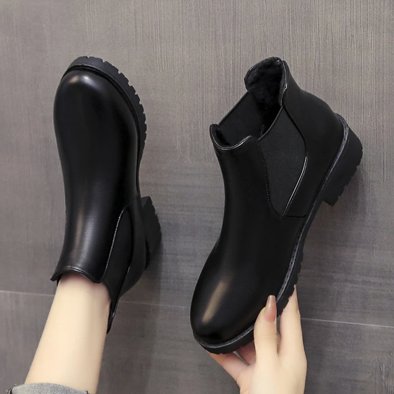 

Winter 2022 New Women Ankle Boots Designer Chelsea Boots Flats Platform Shoes Casual Non-slip PU Leather Motorcycle Snow Bottine