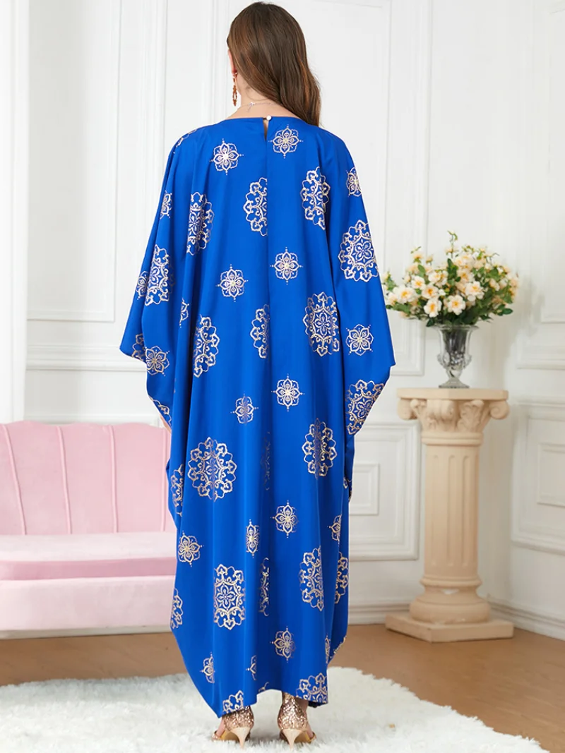 Abaya Muslim Long Dress Women Loose Batwing Sleeve Boubou Autumn New Fashion Print Elegant Jalabiya Muslim Party Dress Vestidos
