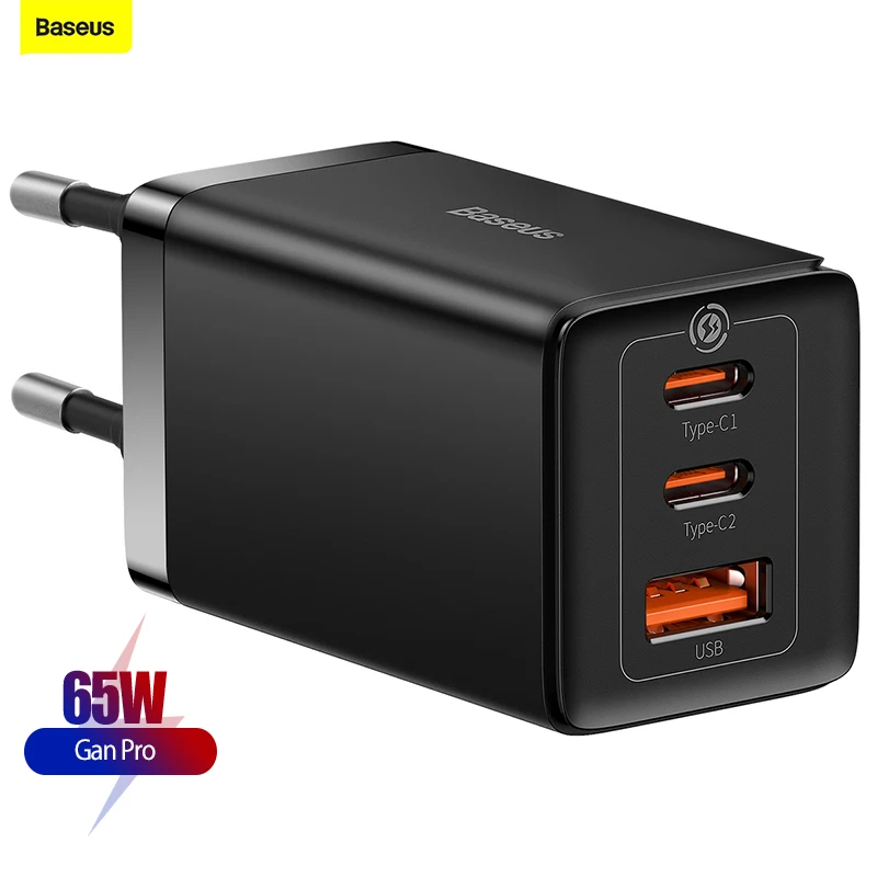 Baseus 65W GaN Charger Quick Charge Type C USB Charger QC 4.0 3.0 Portable Fast Charger For iPhone 14 13 12 Pro Laptop Macbook