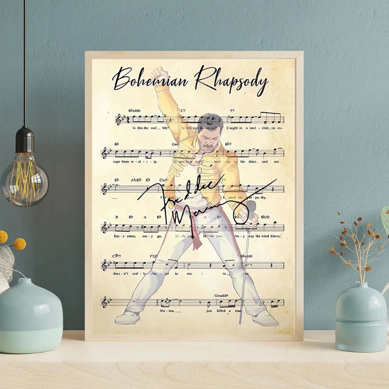 Знаменитые богемные песни Rhapsody Chord Постер Фредди Меркьюри звезда для музыки