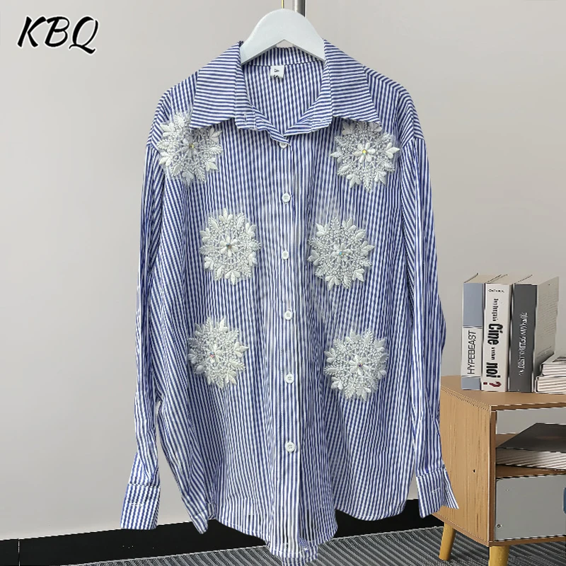 KBQ Вышивка High Street Дизайнерские рубашки для женщин Однобортная свободная блузка с