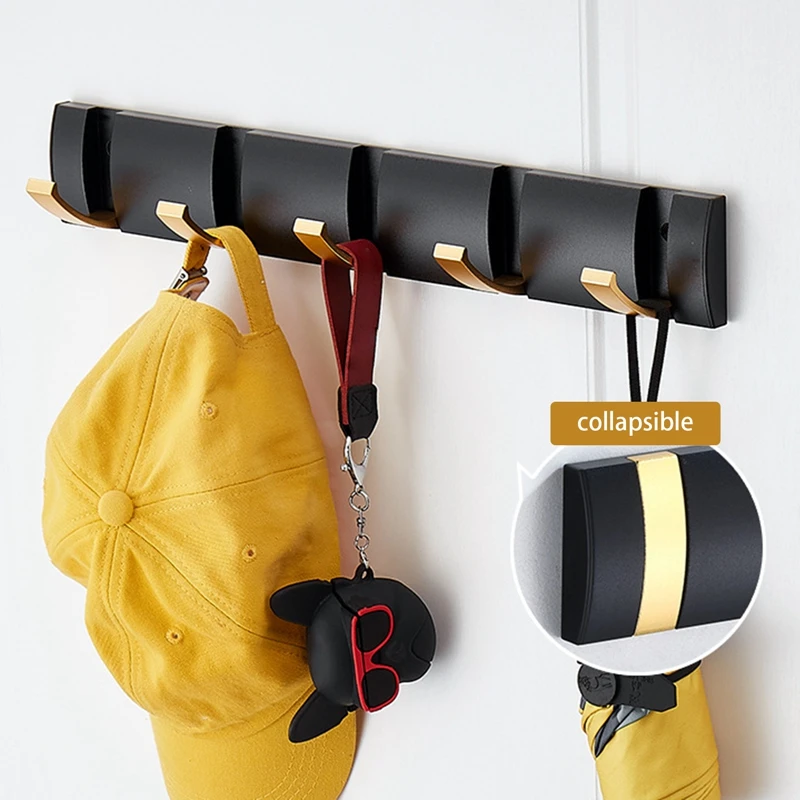 Black Golden Hooks Folding Towel Hangers 2way Installation Wall Hooks Coat Clothes Holder For Bathroom Bedroom Door Hooks Holder