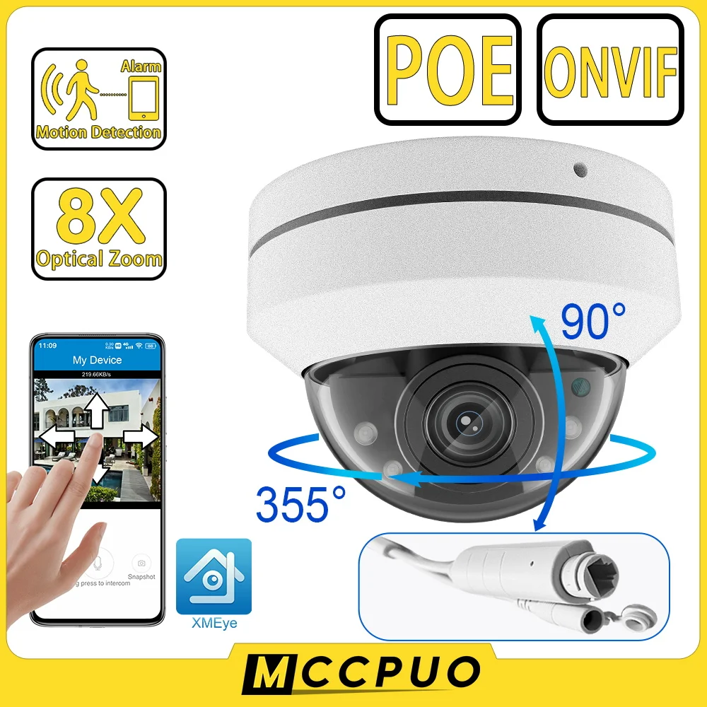 

Mccpuo 5MP 8X Optical Zoom Metal POE Camera Outdoor Waterproof POE Security Camera Audio Recording Surveillance IP Camera iCsee