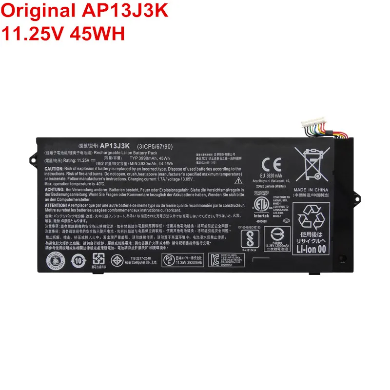 Оригинальный ноутбук с аккумулятором AP13J3K, AP13J4K, 11,25 в, 45 Вт/ч, для Acer Chromebook C720, C720P, C740, Φ