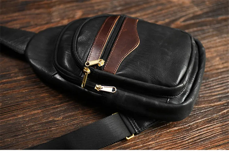 Outdoor daily natural genuine leather men's chest bag handmade weekend leisure luxury real cowhide youth sports cross-body bag