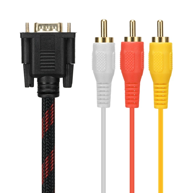 Кабель-адаптер, кабель RCA, аудиокабель RCA, кабель VGA-AV, 15 Pin-3 RCA аудио AV, Кабель-адаптер для HDTV, ПК, DVD,5 футов/1,5 м