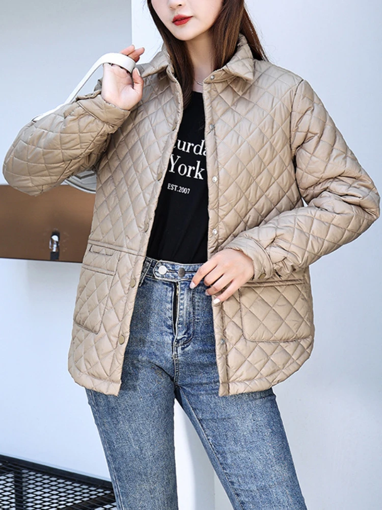 

Women Winter Jacket Casual Turn-down Collar Loose Pocket Overcoat Office Lady Outwear Female Clothing 2023 Fashion Quilted Coat