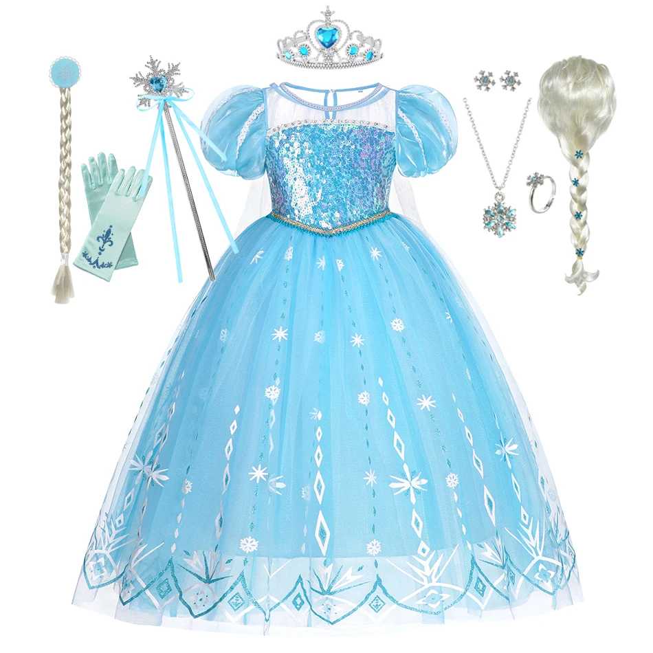

Frozen 2 Princess Dress Baby Girls Party Cosplay Elsa Blue Sequin Costume Disney Snow Queen Birthday Carnival Gown Kids Clothing