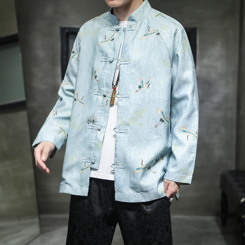 

Пальто Hanfu, принт журавлей, костюм Тан, искусственная ветровка, ретро принт, искусственная уличная рубашка Кунг-фу