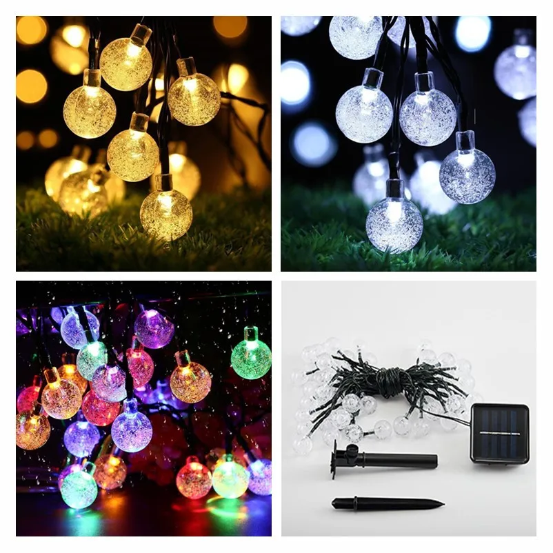 

Outdoor Solar Led String Lights Crystal Globe Lights with 8 Modes Christmas Wedding Party Decor Fairy Garden Lights Street Decor