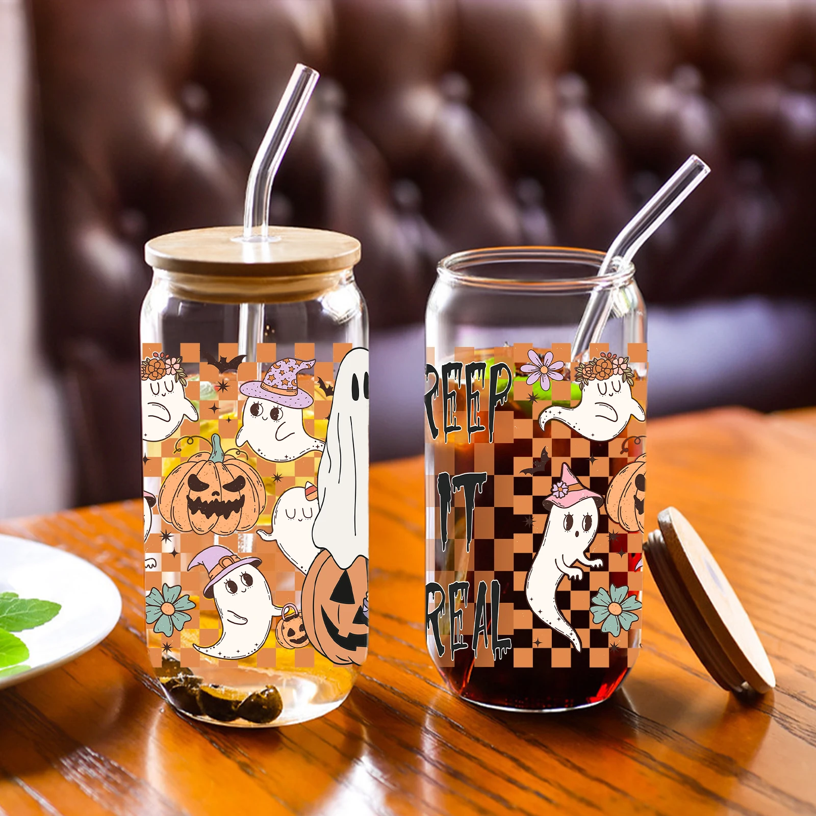 1 шт. стеклянный стакан с бамбуковой крышкой и стеклянной соломинкой 16 унций