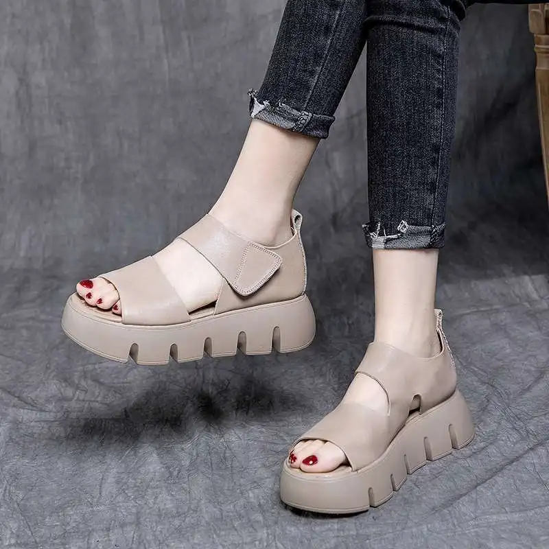 

Сандалии женские на толстой нескользящей подошве, Босоножки с открытым носком, повседневная обувь в римском стиле, однотонные, лето 2022