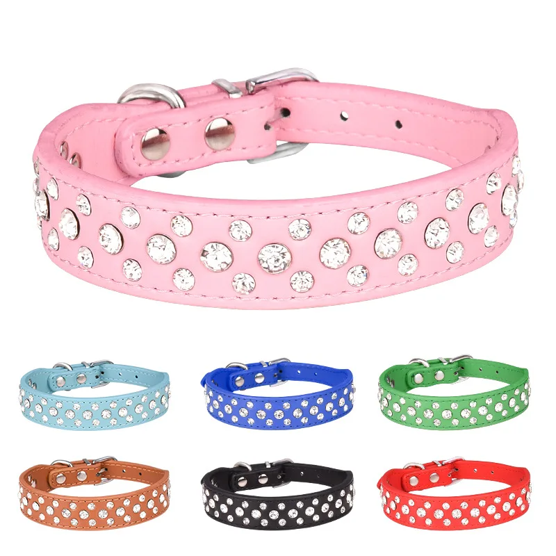 

Personalized Dog Collar Leather Rhinestones Glittering Puppy Ornaments Cat Puppy Traction Pet Dog Accessories Mascotas Perros