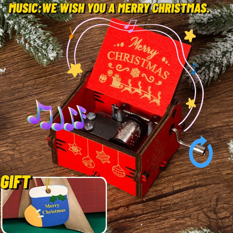 

Рождественское украшение, деревянная музыкальная шкатулка с ручным приводом, Декор Санта Клауса, Рождественская открытка, музыкальные шкатулки, подарок для детей на день рождения