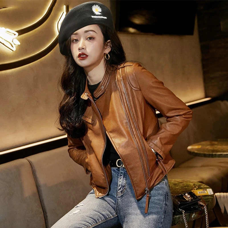 Fashion genuine leather jacket women Hip Hop Autumm Winter leather jacket Popular women leather Jacket Cool Biker Girl Coat