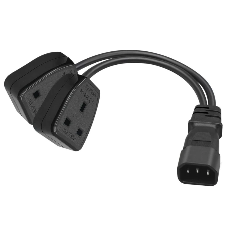

1ft/32cm IEC320 C14 to Double UK 13A AC-Power Extension Cable Adapter Cord Wire Drop Shipping