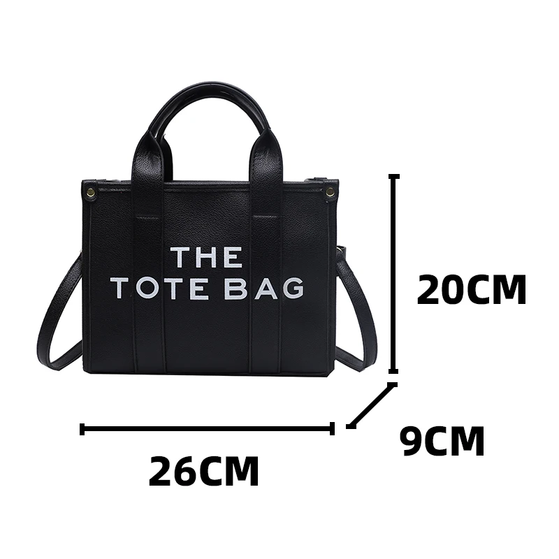 Women's Black Tote Shoulder Bag Pu Leather Ladies Commuter Briefcase Crossbody Bags Chic Letter Print Top Handle Female Handbag