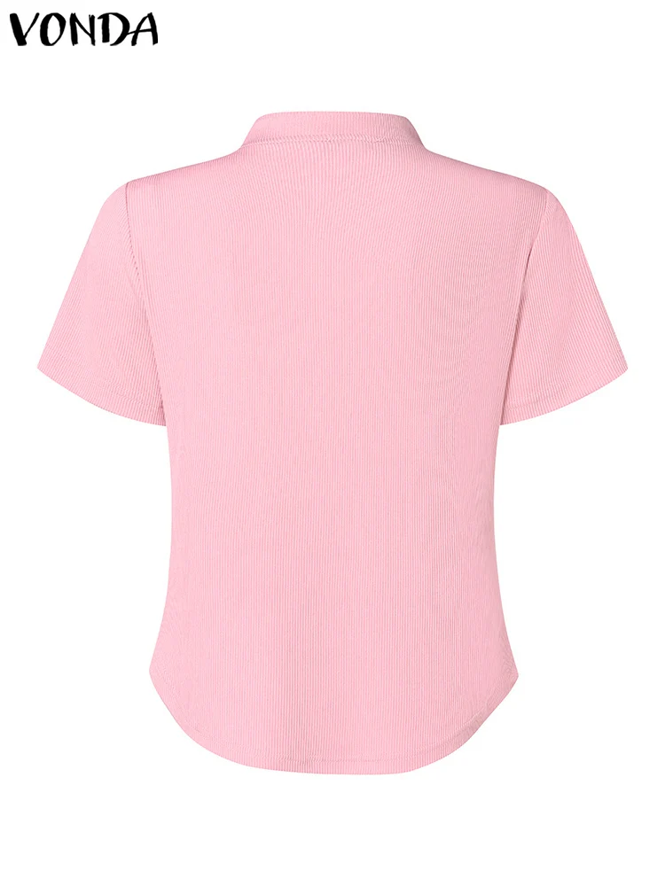 Новый китайский стиль модные женские рубашки VONDA 2024 Повседневная однотонная
