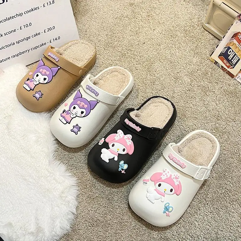 

Kawaii Sanrioed Anime Cartoon Kuromi Series My Melody Cotton Padded Shoes Plush Cotton Slippers Baby Boy Girl Festival Gift