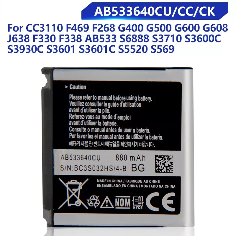 

2023New Replacement Battery For Samsung S6888 S3710 S3600C S3930C S3601 S3601C S5520 S569 AB533640CC AB533640CU AB533640CK