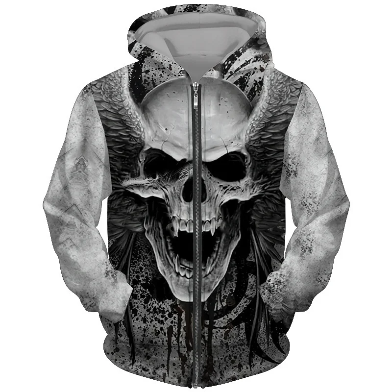 Mens Cool 3D Skull Print Hoodies Sweatshirts Sweatpants Fashion Mens Tracksuit Autumn And Winter Zipper Hoodie Sweatpants