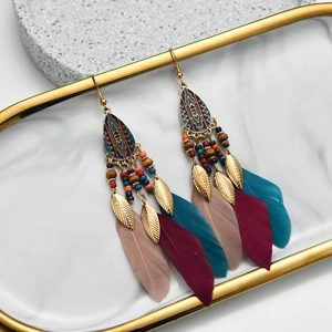European and American Fashion Drop Feather Earrings Retro Ethnic Style Creative Personality Earrings