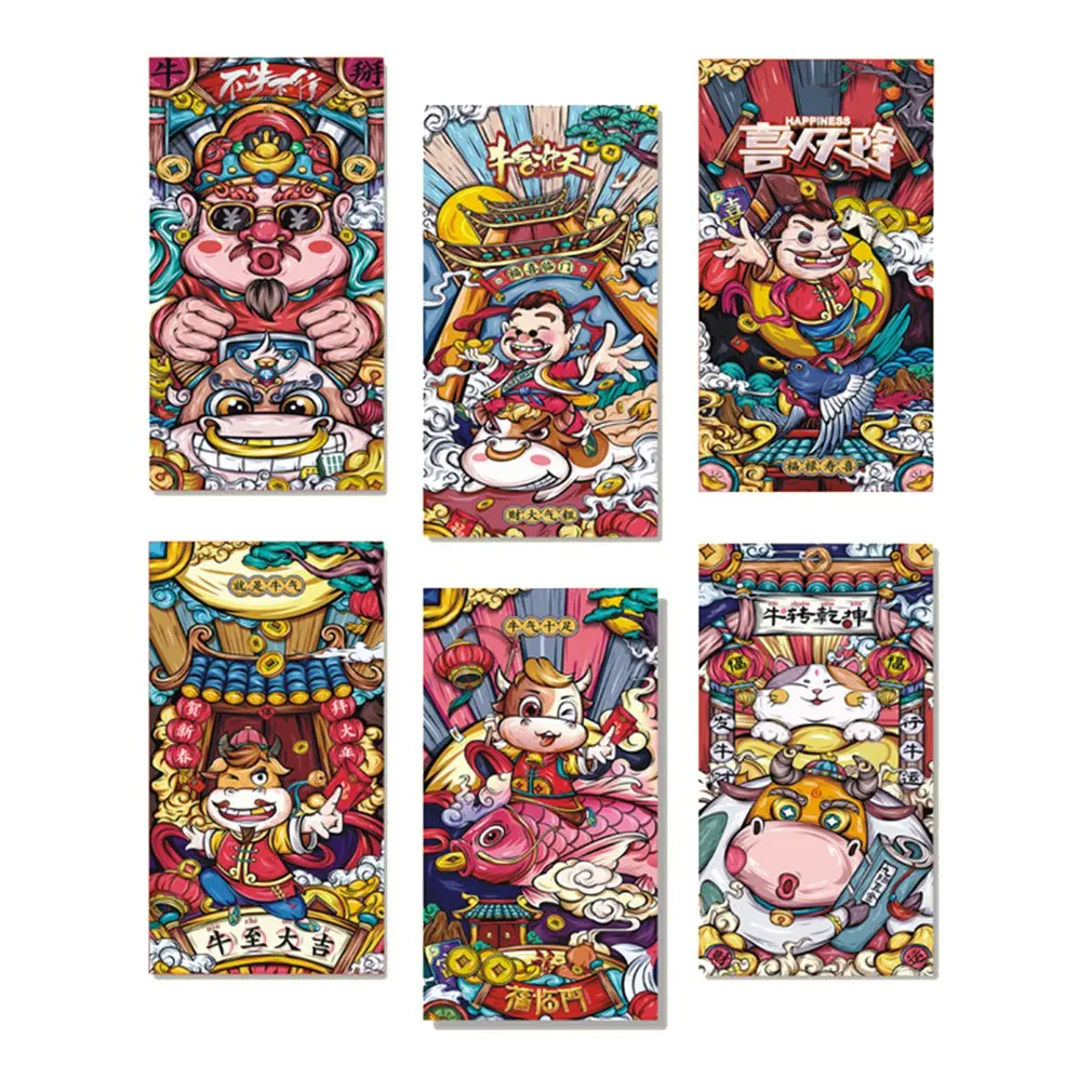 

6pcs/set Cute Cartoon Cattle Spring Festival Red Envelope Best Wishes Lucky Money New Year's Red Envelope