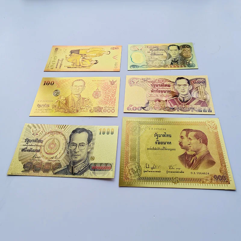 

21 Styles Thailand Gold Foil Banknotes Thai Baht Gold Plated PVC Fake Money Colored Plastic Cards Souvenir 10pcs/set Collection