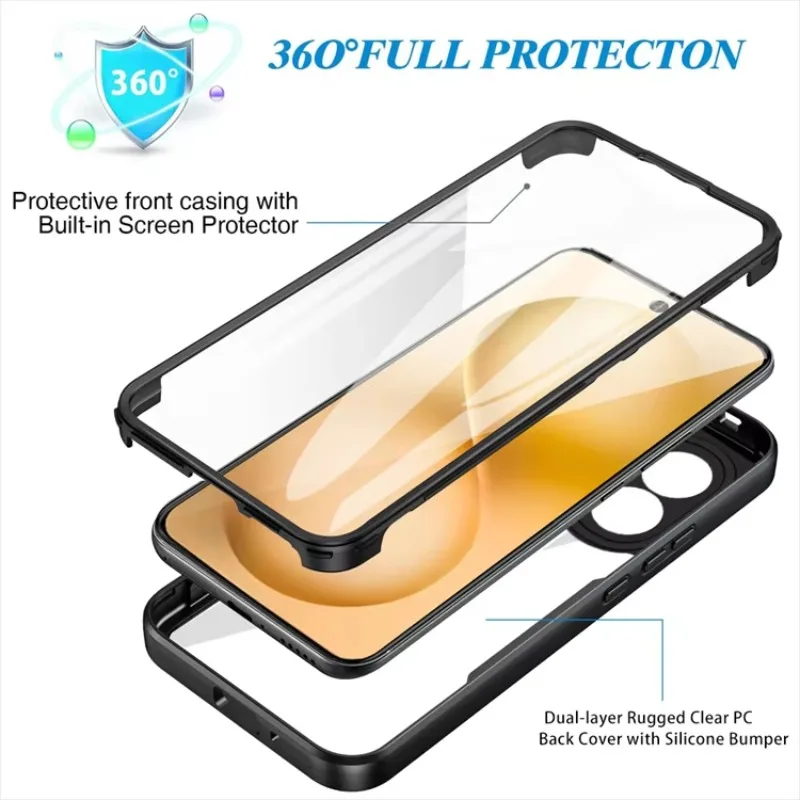 Фото Двухслойный прозрачный чехол для VIVO X300 Pro V60 Lite Y76S Y75 Y55 Y20 Y31 Y04 Y29s U5 Z6, акрил + TPU, 360-градусная защита от ударов №2