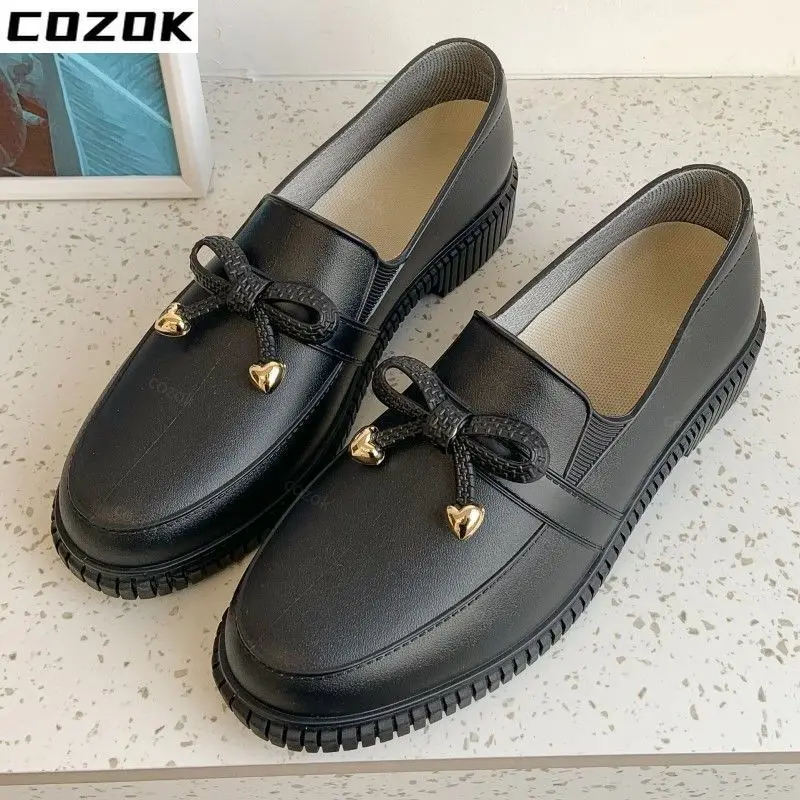Fashion Rain Boots Women's Fashion Extra High Low Heels Flats Work Shoes Youth Non-slip Waterproof Short Rubber Shoes Overshoes