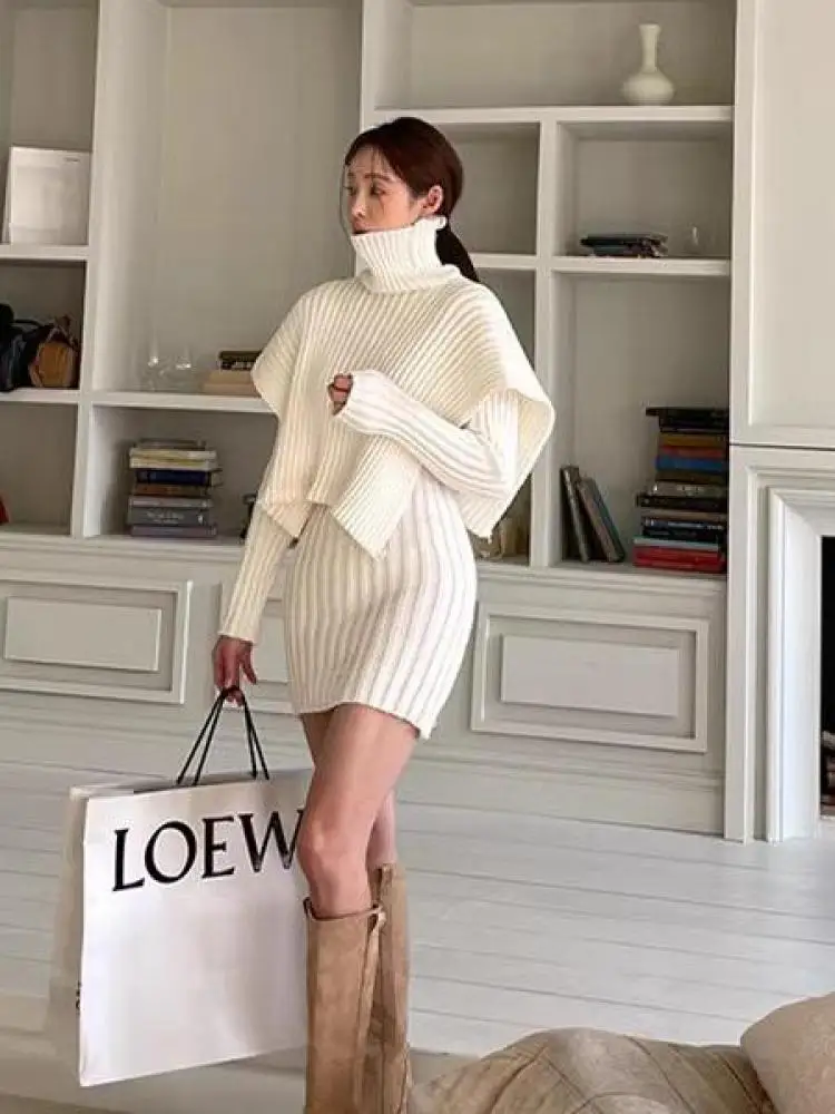 Женский трикотажный костюм из двух предметов Genayooa теплый пуловер с высоким