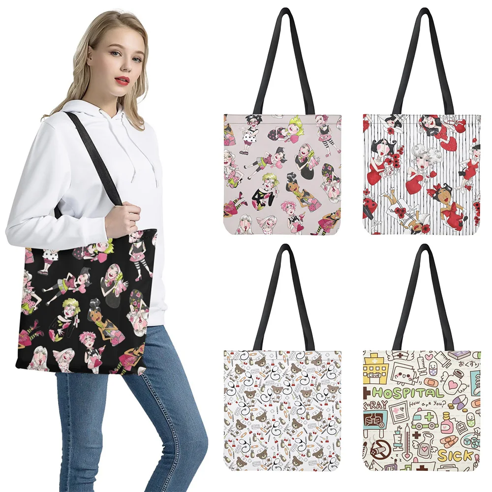 

Coloranimal Cute Nurse Cartoon Prints Foldable Eco-Friendly Shopping Bag Ladies Large Capacity Shoulder Bag bandolera mujer moda