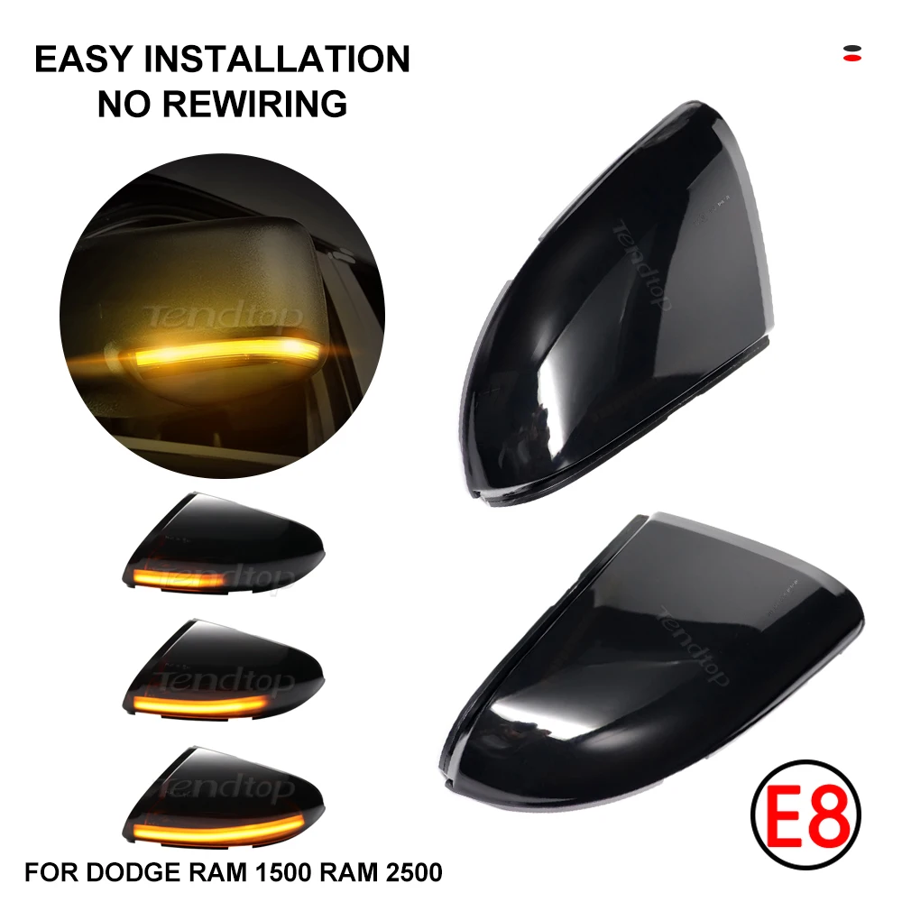 

2 шт. Янтарный Светодиодный Боковой зеркальный фонарь, динамический поворотный сигнал, последовасветильник для Dodge Ram 1500 2500 2009-2018, Белый свет...