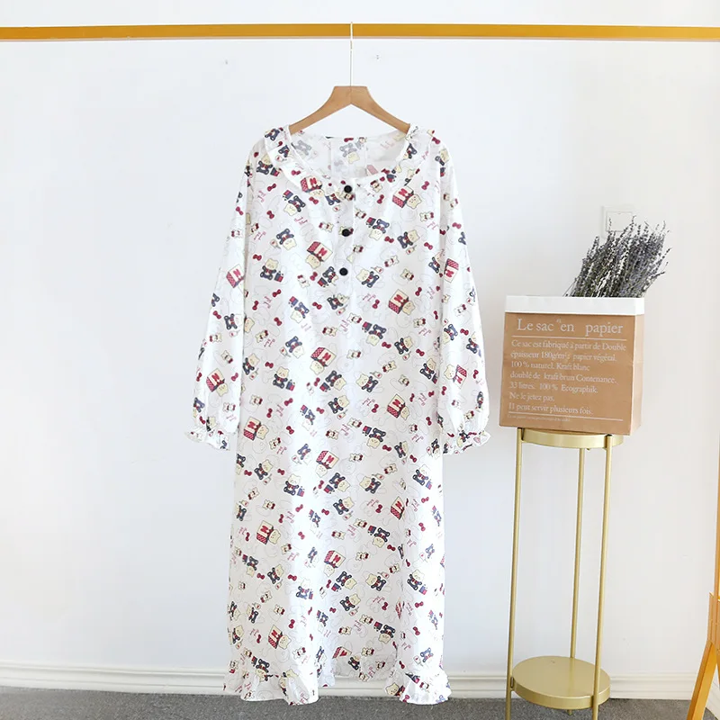 

Women Cartoon Bear Pajamas Robe Doll Collar Long-sleeve Pajamas Ladies Cotton Home Robe Bathrobe Pullover Nightgown Worn Outside