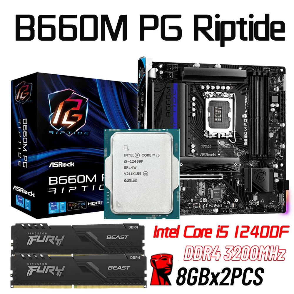 

Asrock B660M PG Riptide DDR4 Motherboard B660 + i5 12400F Combo 12400F CPU + Kingston DDR4 3200MHz 16GB RAM 12400F B660 i3 CPU