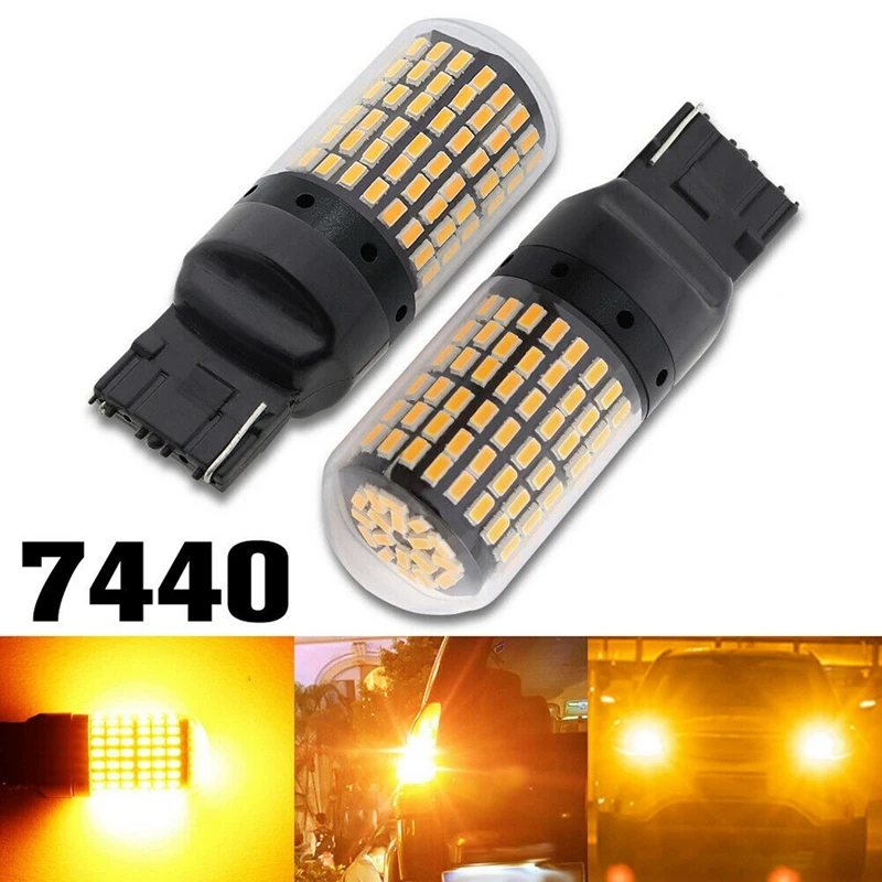 8X 7440 Canbus супер ярсветодиодный ная лампа без ошибок T20 W21W 144 SMD Янтарная для фонаря